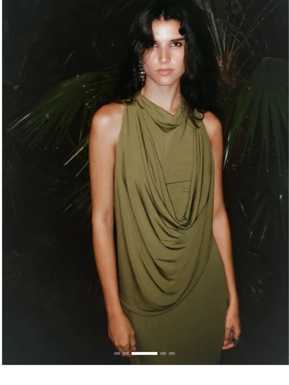 Draped Olive Sleeveless Women's Dress